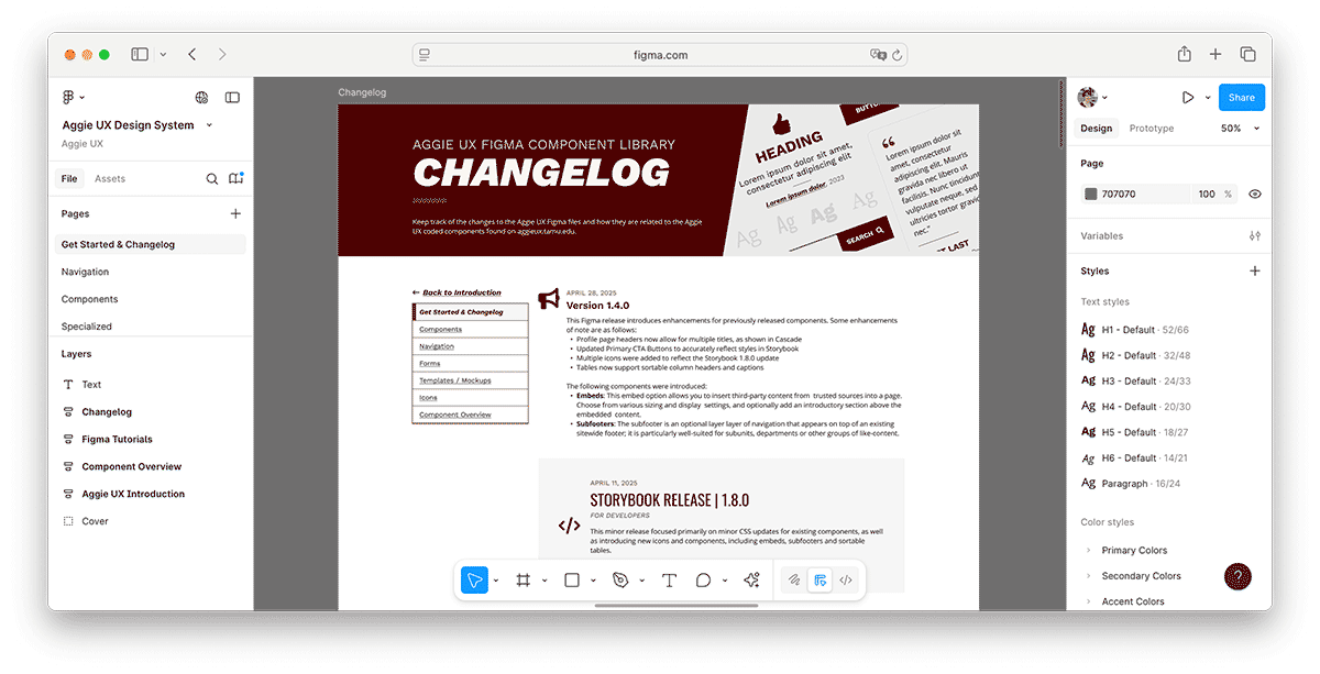 Screenshot of the Figma Changelog from within the figma webview