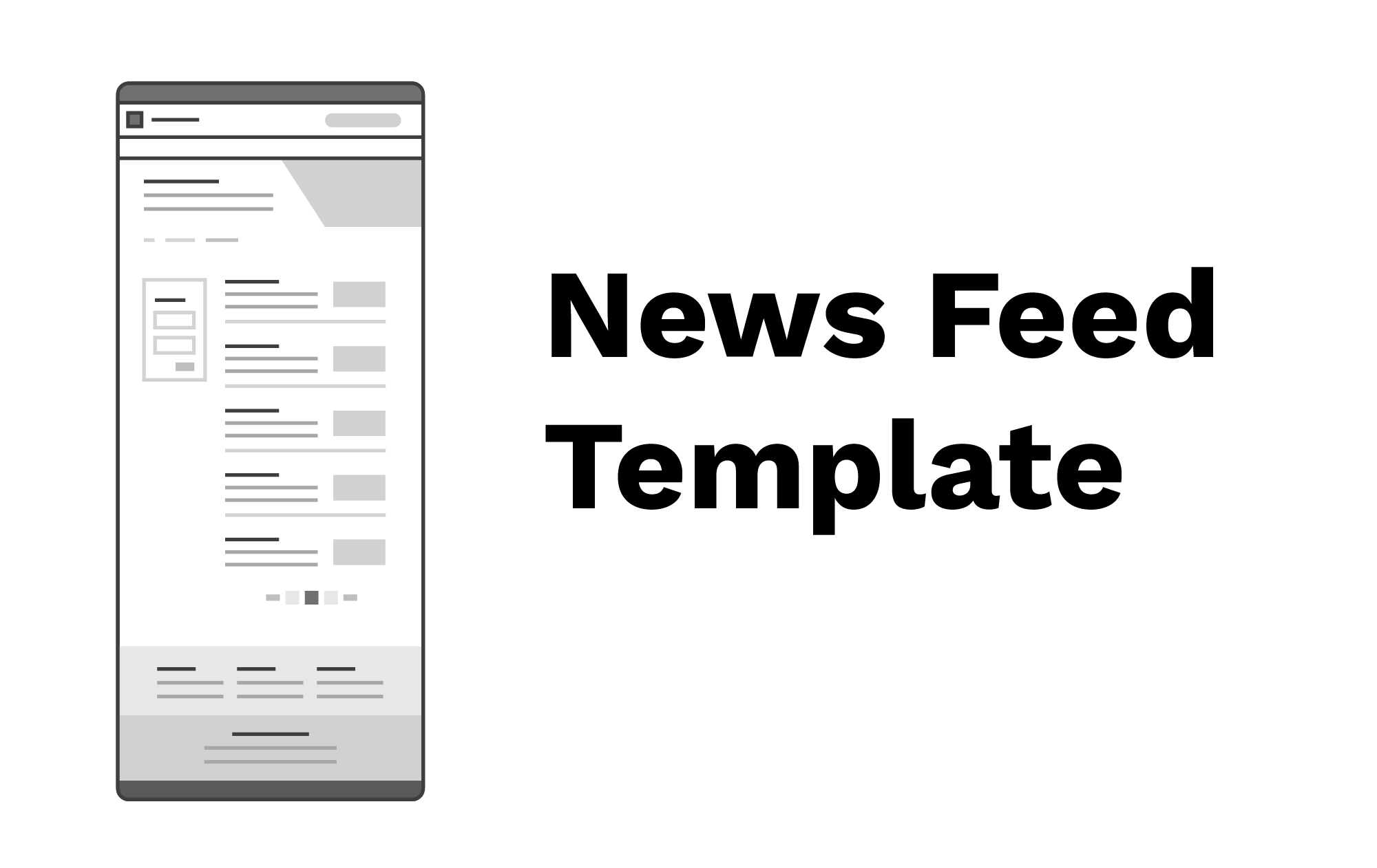 black and white wireframe of the Aggie UX newsfeed template